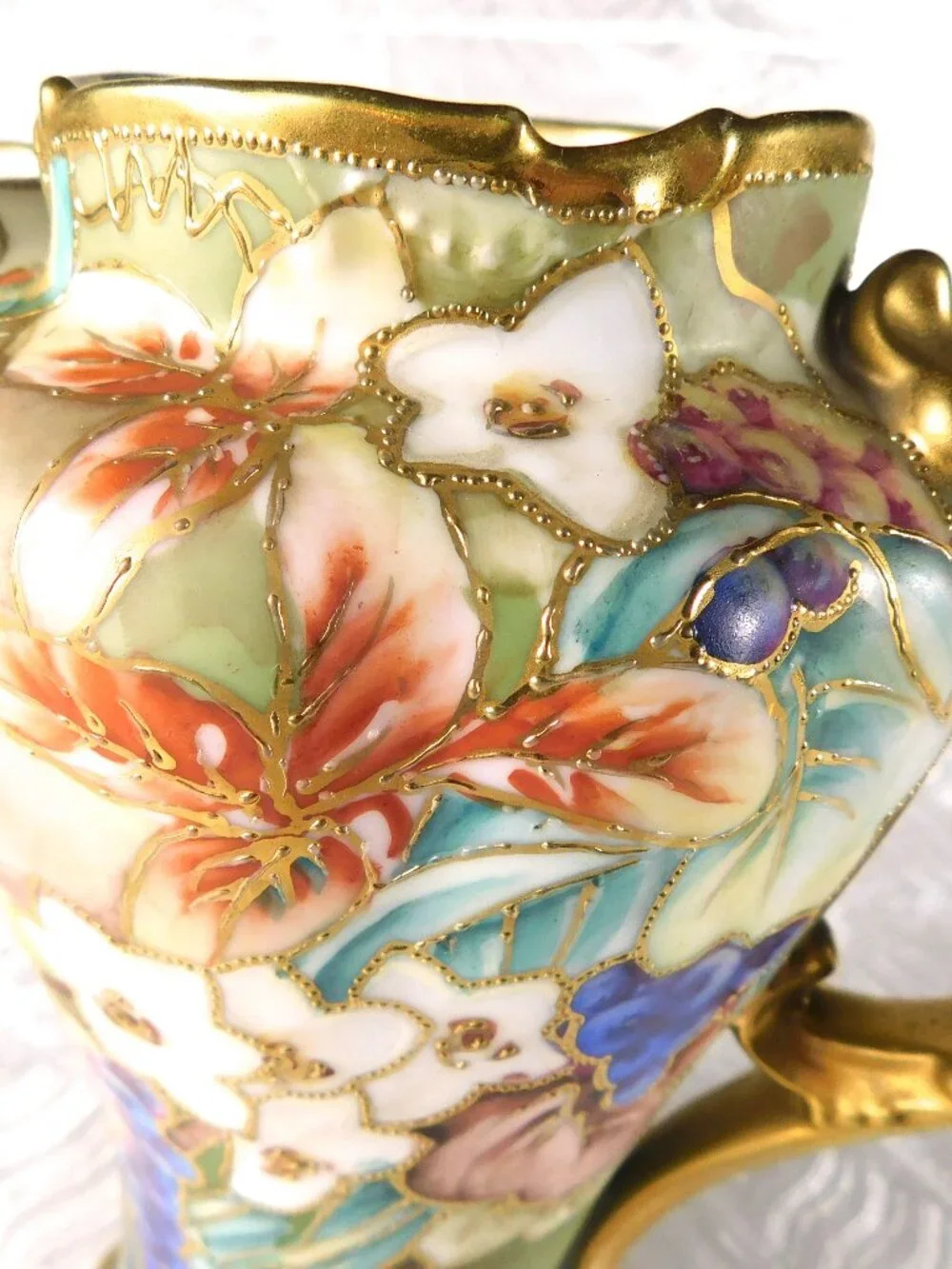 Very Colorful Chocolate Pot with Beaded Gold-No Lid # 27669
